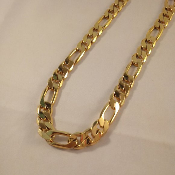 Men's 18K Yellow Gold Filled Figaro Chain Necklace 19.5" 10mm Gift Stamped MR - Picture 3 of 4